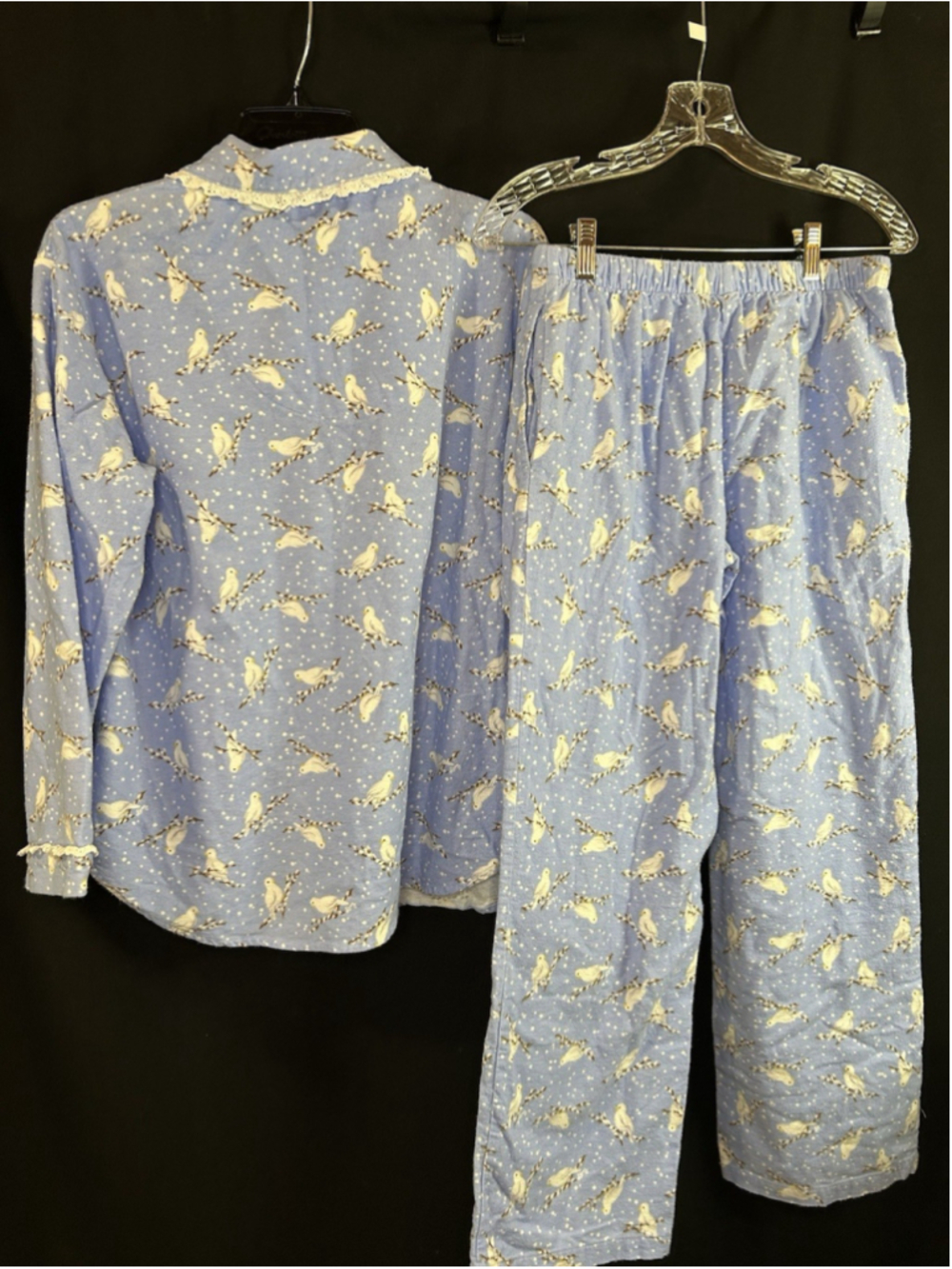 Lanz Salzburg Pajamas Cottagecore Serene Dove Flannel Blue White 2 Pc XS Size 4 - Picture 14 of 15